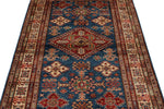 4x6 Navy and Ivory Kazak Tribal Rug