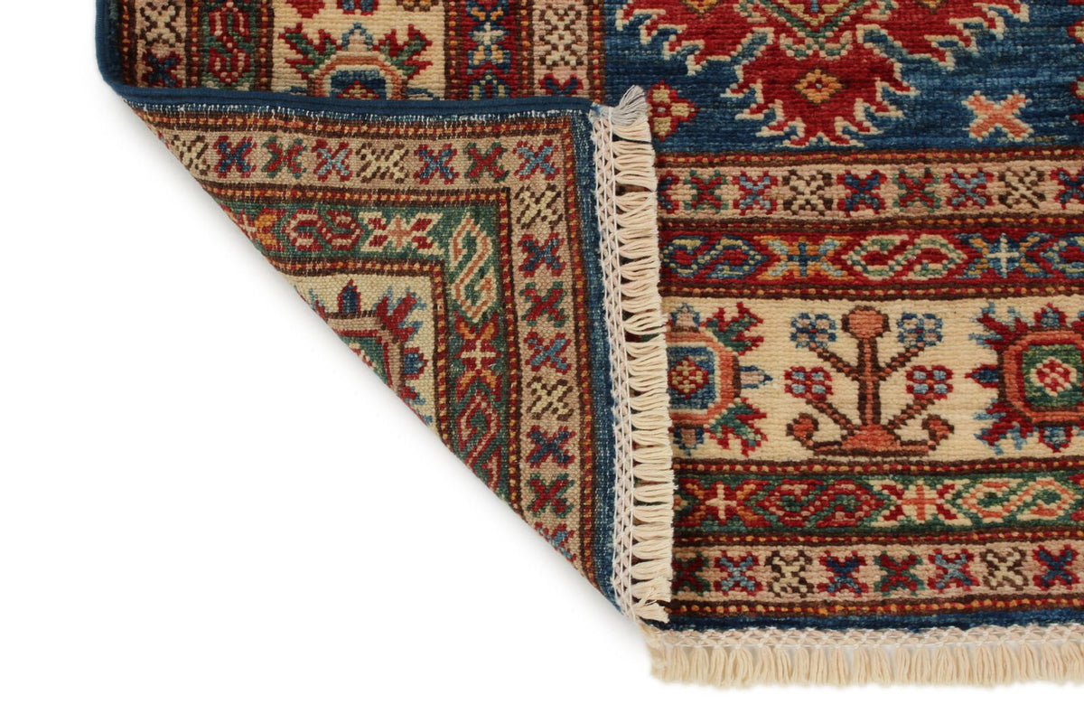 4x6 Navy and Ivory Kazak Tribal Rug