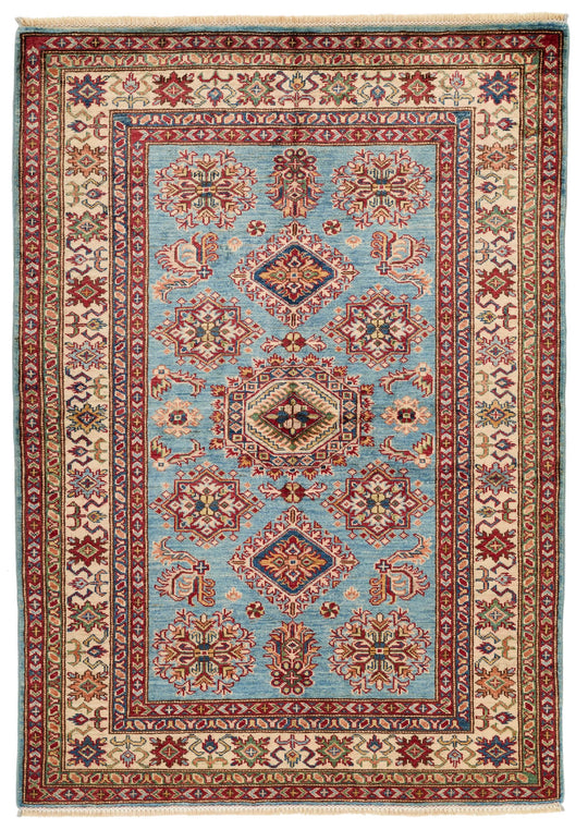 4x6 Light Blue and Ivory Kazak Tribal Rug