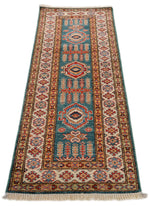 2x6 Green and Blue Kazak Tribal Runner