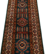 2x6 Green and Blue Kazak Tribal Runner