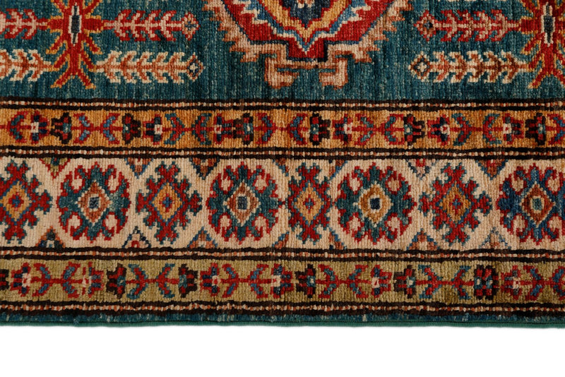 2x6 Green and Blue Kazak Tribal Runner