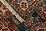 2x6 Green and Blue Kazak Tribal Runner