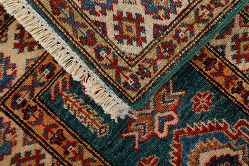 2x6 Green and Blue Kazak Tribal Runner