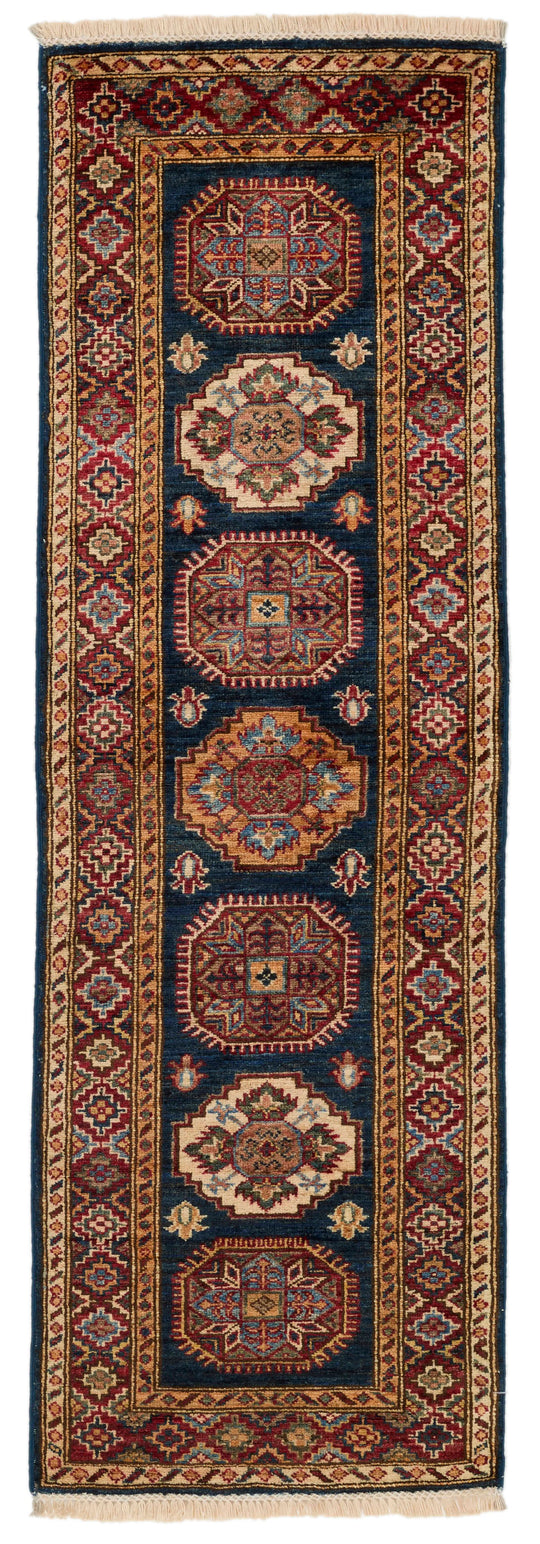 2x6 Navy and Red Kazak Tribal Runner