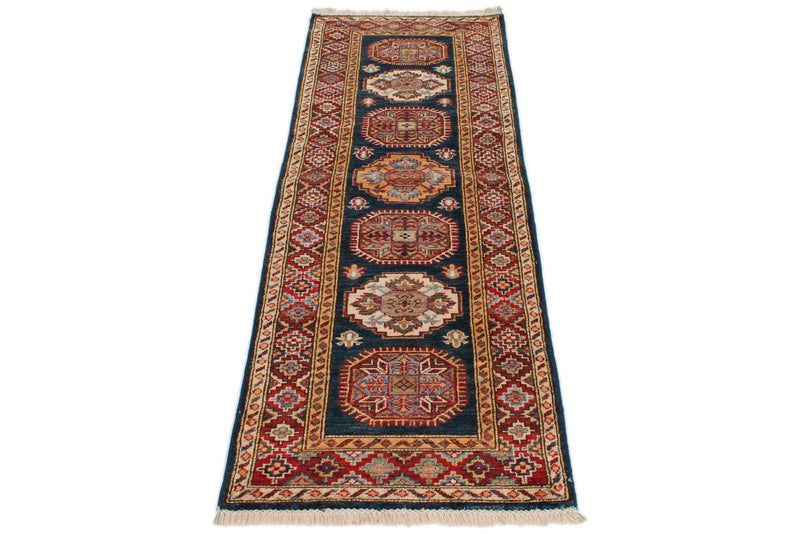 2x6 Navy and Red Kazak Tribal Runner