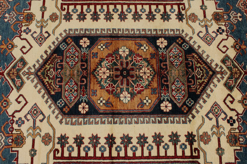 10x14 Blue and Multicolor Kazak Tribal Rug