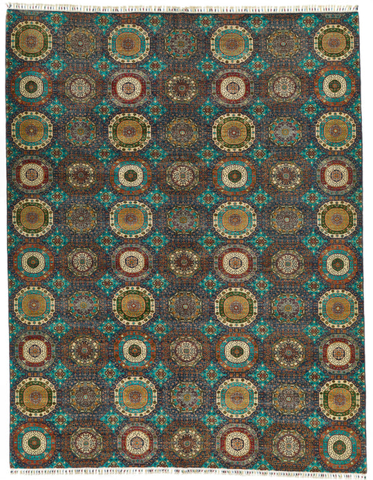 10x13 Turquoıse and Multicolor Turkish Tribal Rug