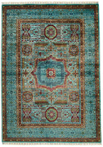 6x8 Blue and Light Blue Turkish Tribal Rug