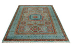 6x8 Blue and Light Blue Turkish Tribal Rug