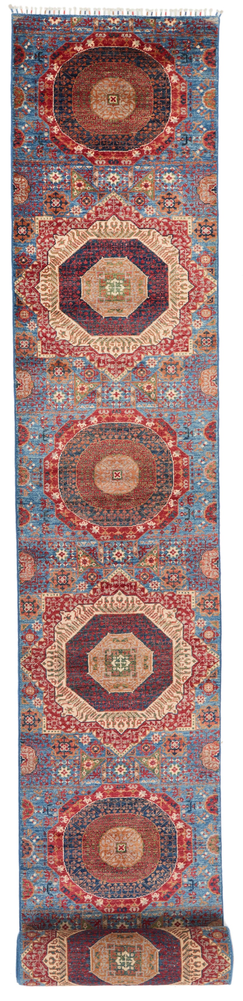 3x27 Blue and Multicolor Turkish Tribal Runner