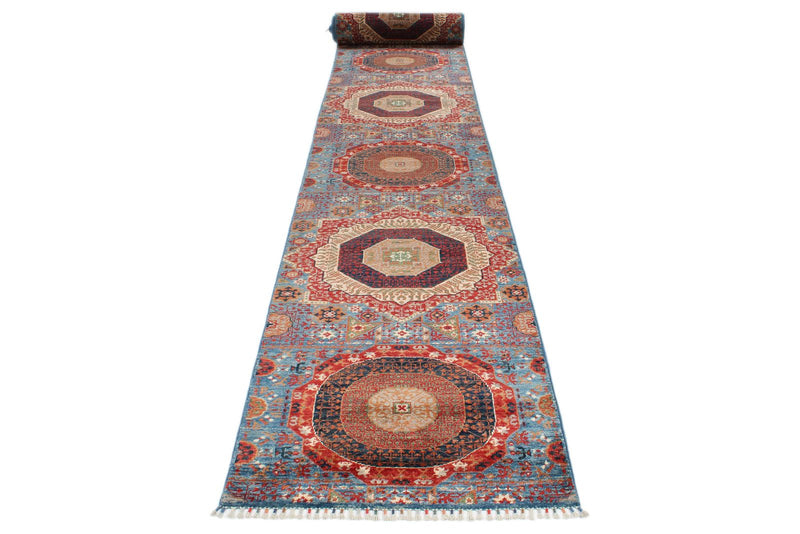 3x27 Blue and Multicolor Turkish Tribal Runner