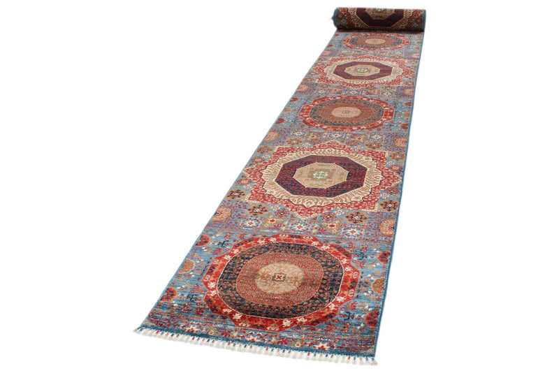 3x27 Blue and Multicolor Turkish Tribal Runner