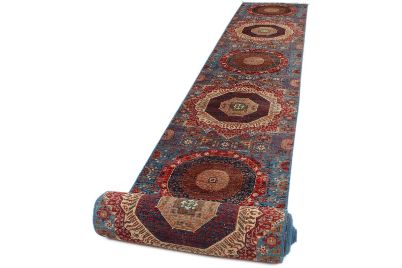 3x27 Blue and Multicolor Turkish Tribal Runner