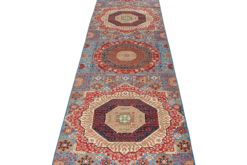 3x27 Blue and Multicolor Turkish Tribal Runner