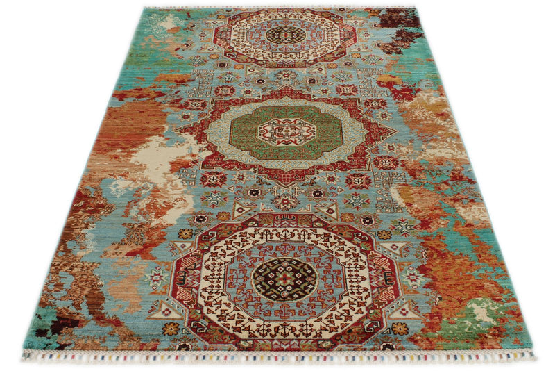 4x7 Multicolor and Multicolor Turkish Tribal Rug