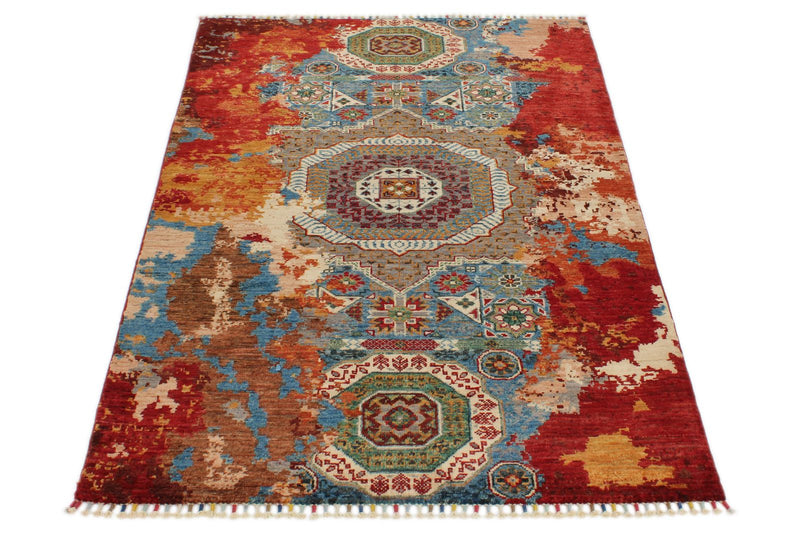 3x5 Red and Multicolor Turkish Tribal Rug