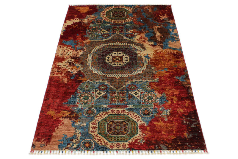 3x5 Red and Multicolor Turkish Tribal Rug