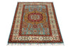 3x5 Blue and Ivory Turkish Tribal Rug