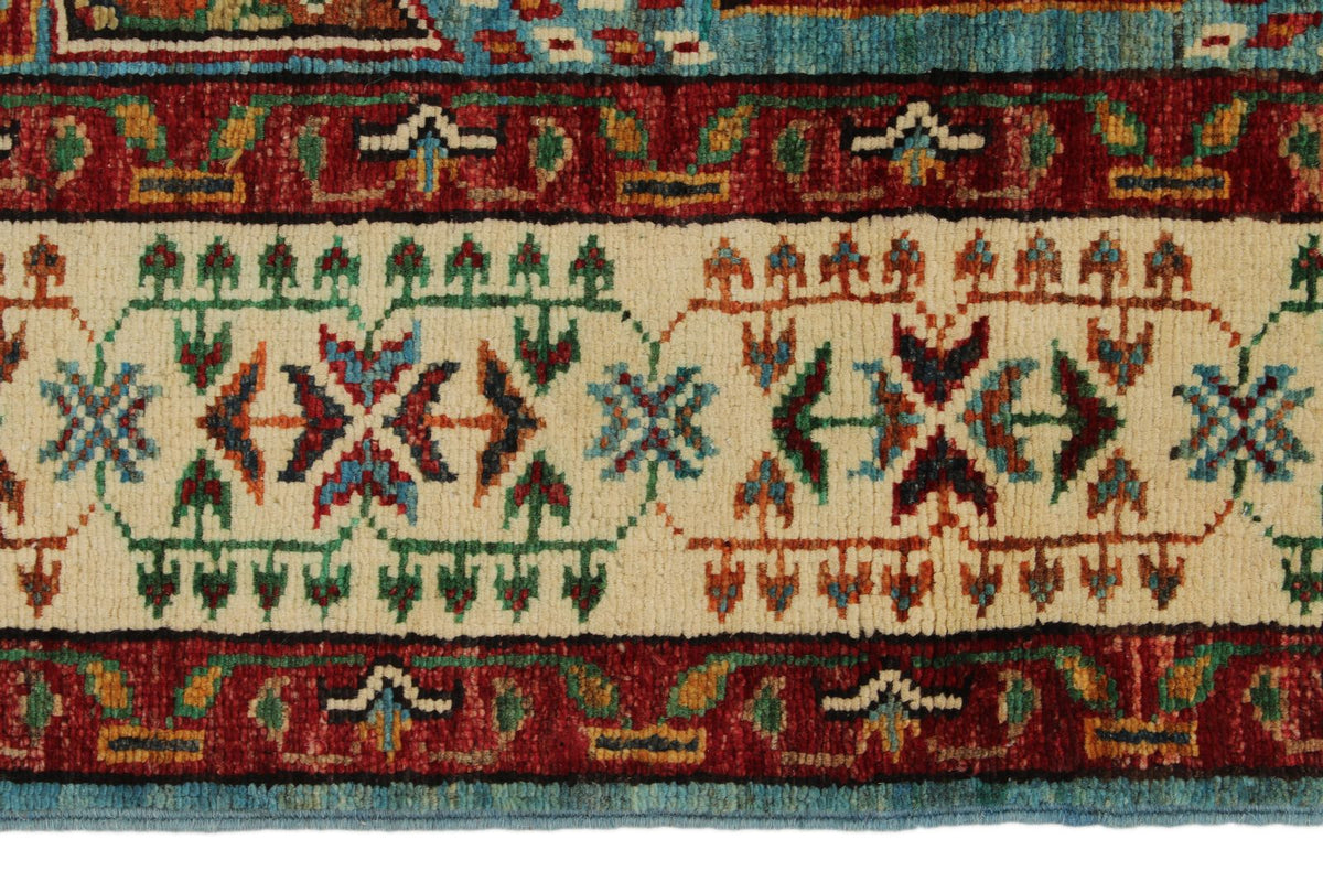 3x5 Blue and Ivory Turkish Tribal Rug