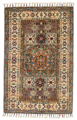 3x4 Brown and Beige Turkish Tribal Rug