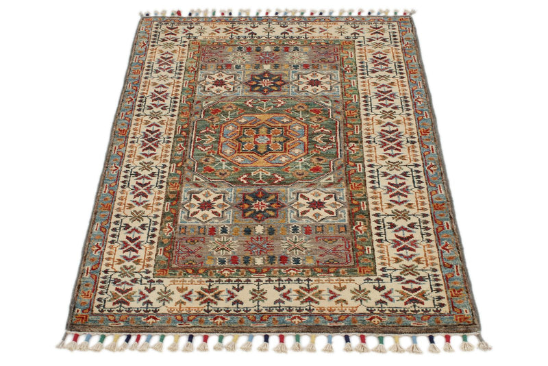 3x4 Brown and Beige Turkish Tribal Rug