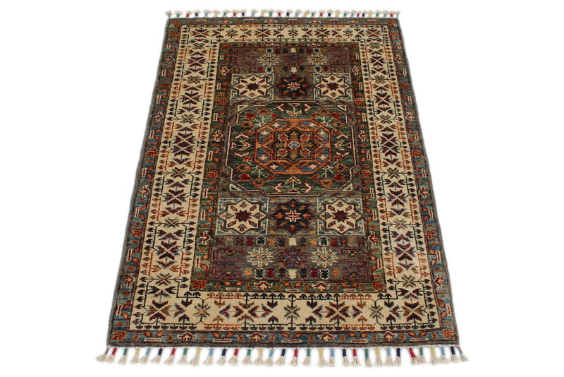 3x4 Brown and Beige Turkish Tribal Rug