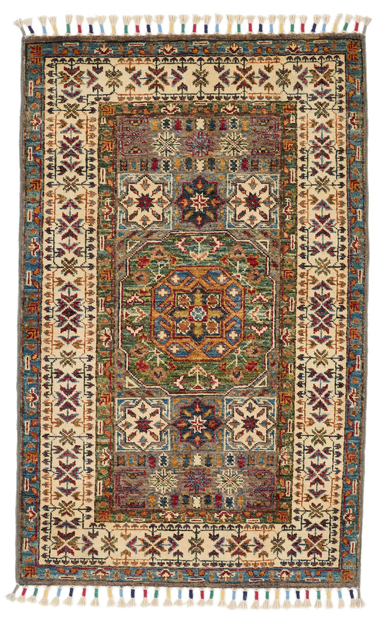 3x4 Brown and Beige Turkish Tribal Rug