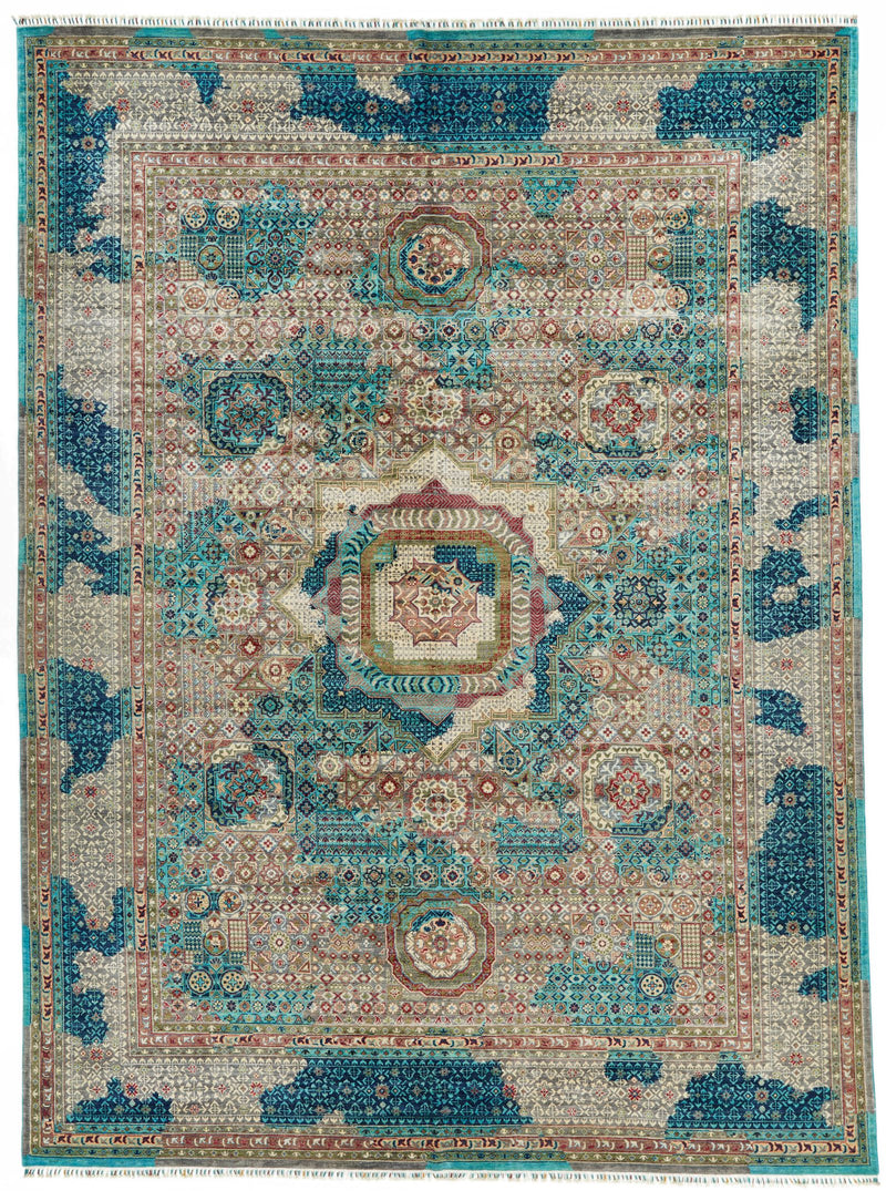 10x13 Turquoıse and Light Gray Anatolian Traditional Rug