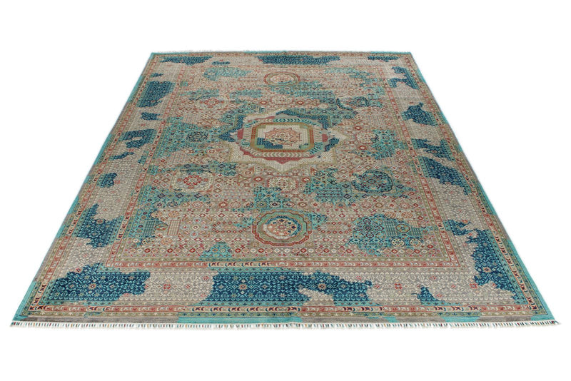 10x13 Turquoıse and Light Gray Anatolian Traditional Rug