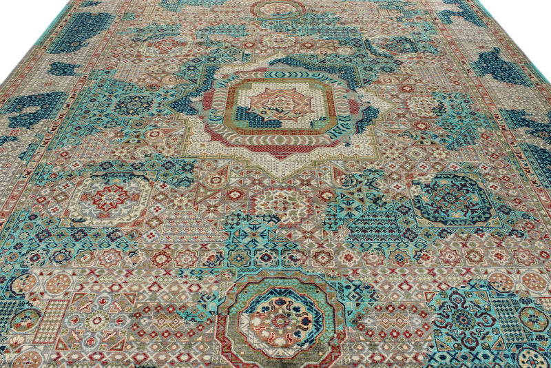 10x13 Turquoıse and Light Gray Anatolian Traditional Rug