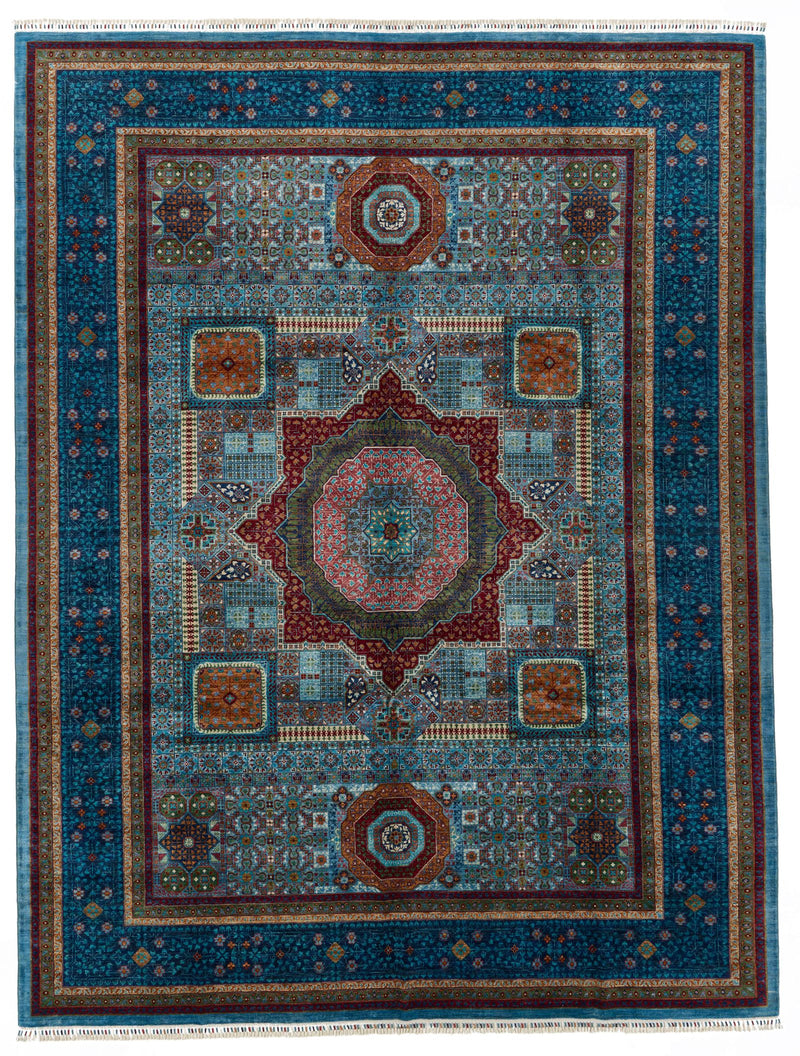 10x13 Light Blue and Navy Anatolian Traditional Rug