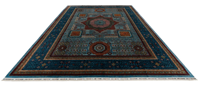 10x13 Light Blue and Navy Anatolian Traditional Rug