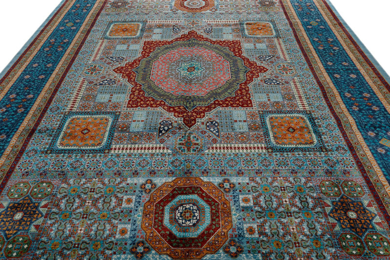 10x13 Light Blue and Navy Anatolian Traditional Rug