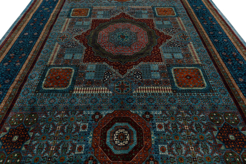 10x13 Light Blue and Navy Anatolian Traditional Rug