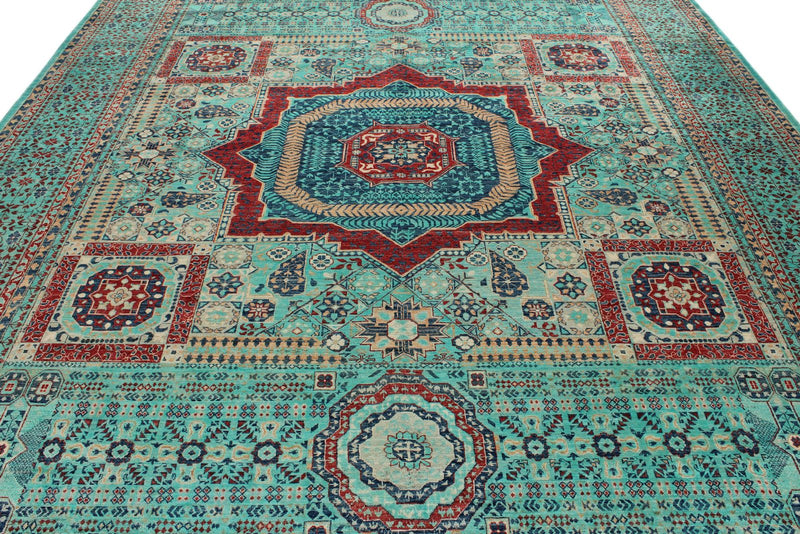 10x13 Turquoıse and Multicolor Anatolian Traditional Rug