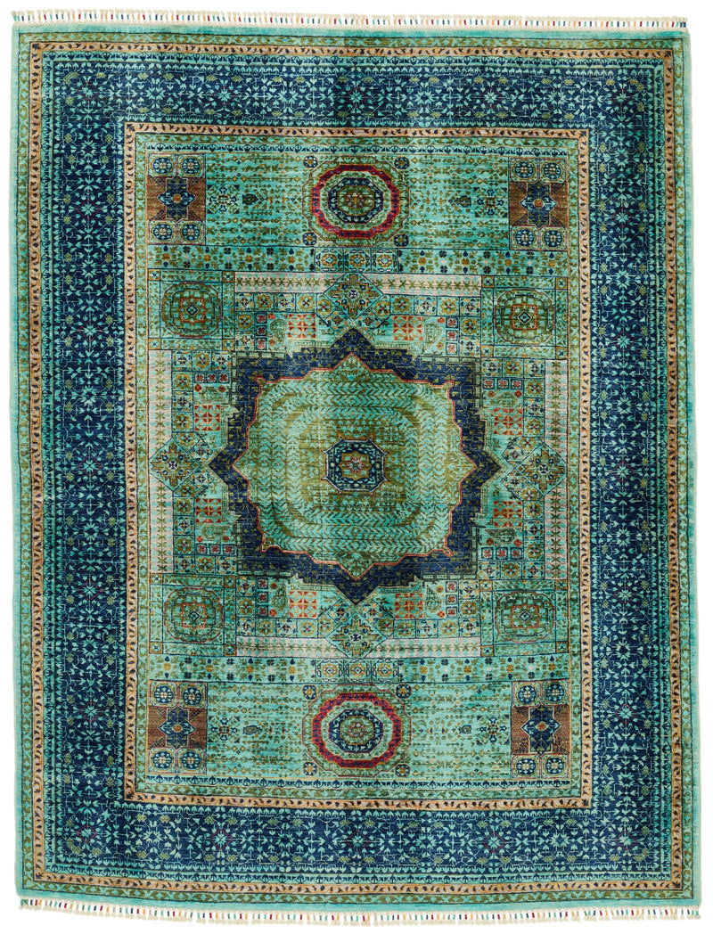 6x8 Green and Navy Anatolian Traditional Rug