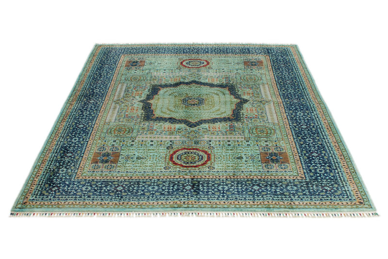 6x8 Green and Navy Anatolian Traditional Rug