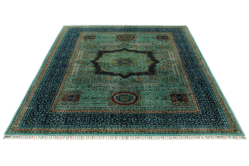 6x8 Green and Navy Anatolian Traditional Rug