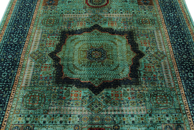 6x8 Green and Navy Anatolian Traditional Rug