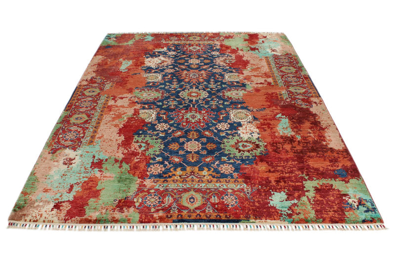 6x8 Navy and Multicolor Anatolian Traditional Rug