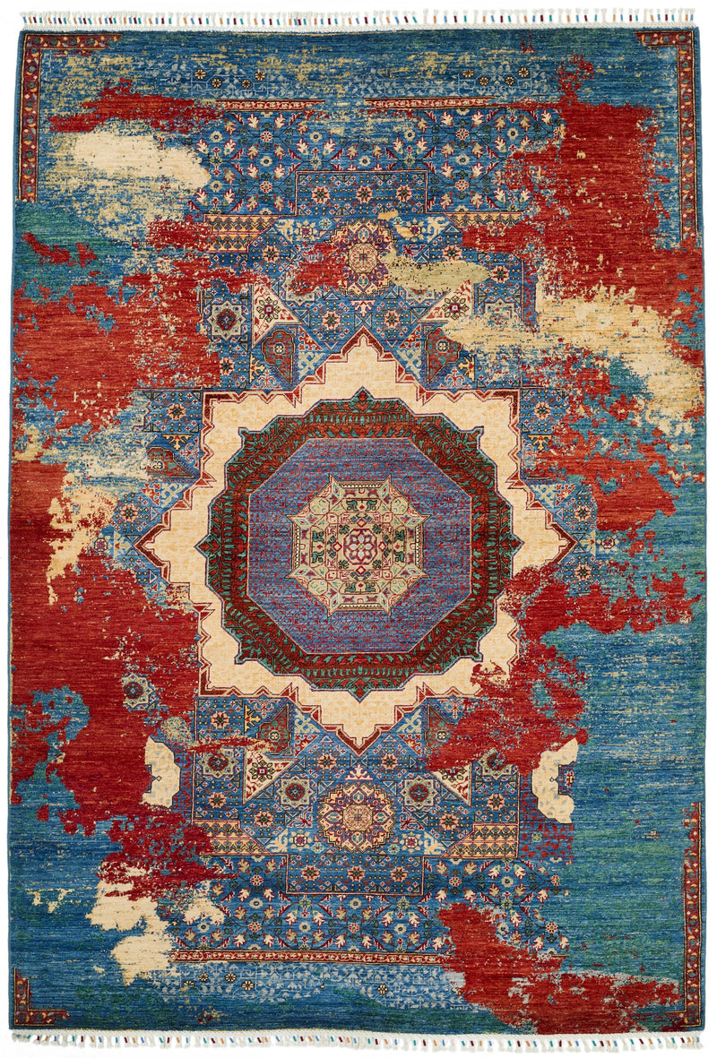 6x9 Red and Blue Anatolian Traditional Rug