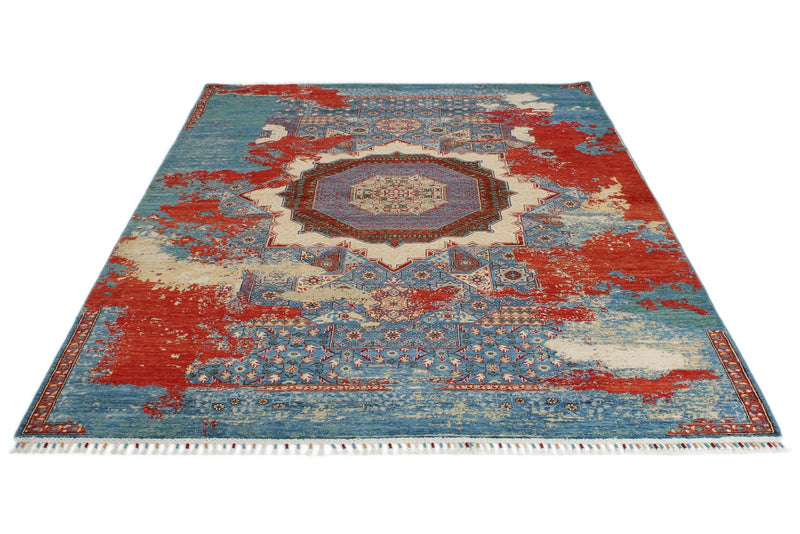 6x9 Red and Blue Anatolian Traditional Rug