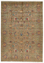 8x12 Light Brown and Multicolor Turkish Tribal Rug
