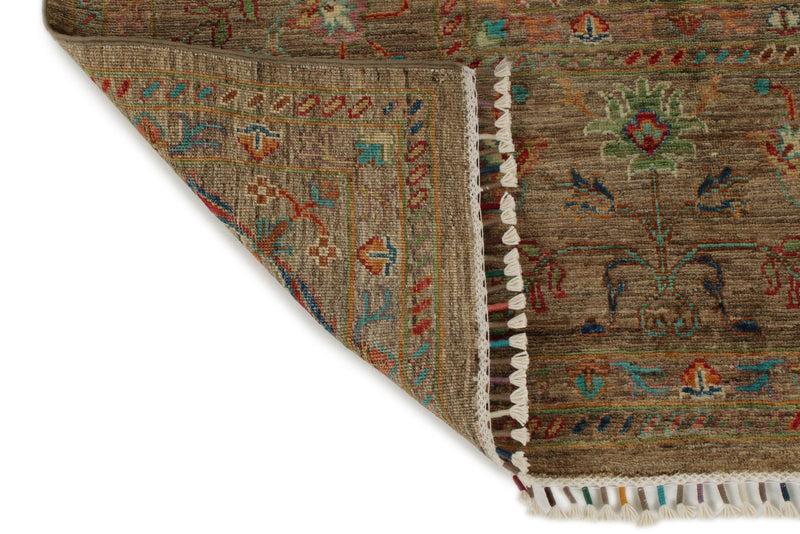 8x12 Light Brown and Multicolor Turkish Tribal Rug
