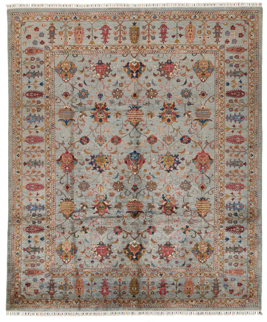 8x10 Gray and Multicolor Turkish Tribal Rug