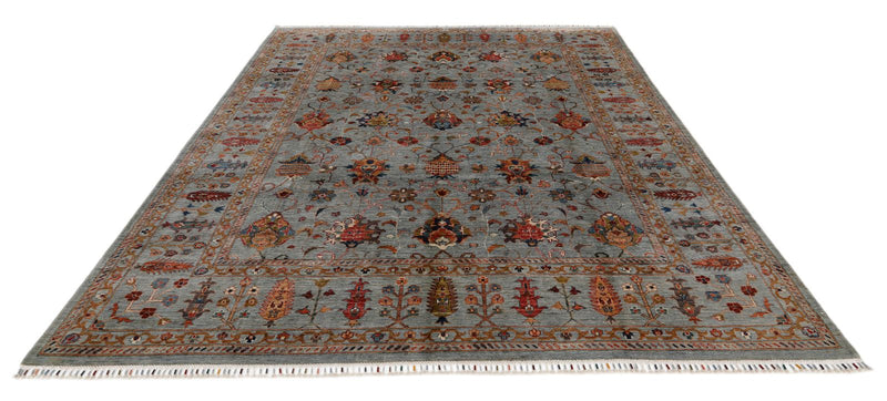 8x10 Gray and Multicolor Turkish Tribal Rug