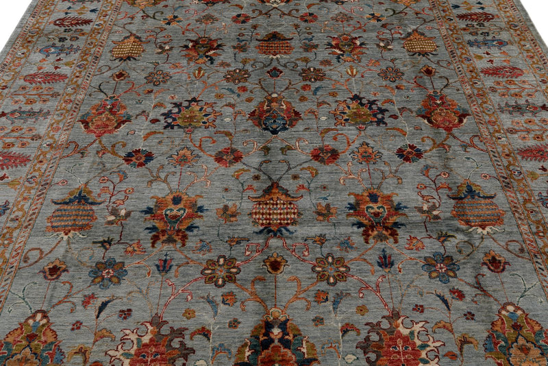 8x10 Gray and Multicolor Turkish Tribal Rug