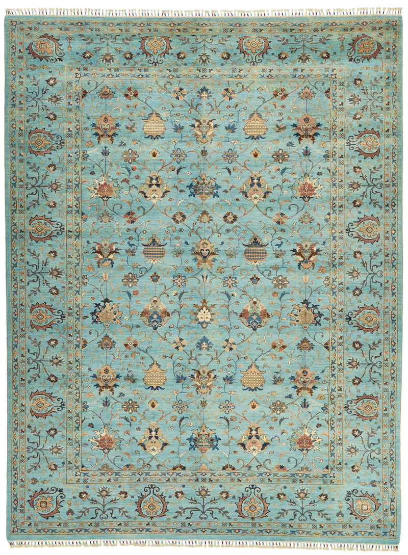 9x12 Light Blue and Multicolor Turkish Tribal Rug