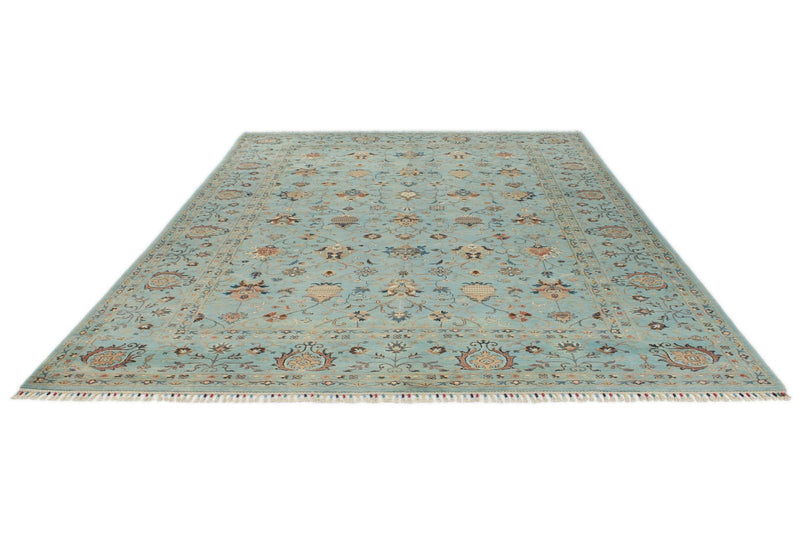 9x12 Light Blue and Multicolor Turkish Tribal Rug
